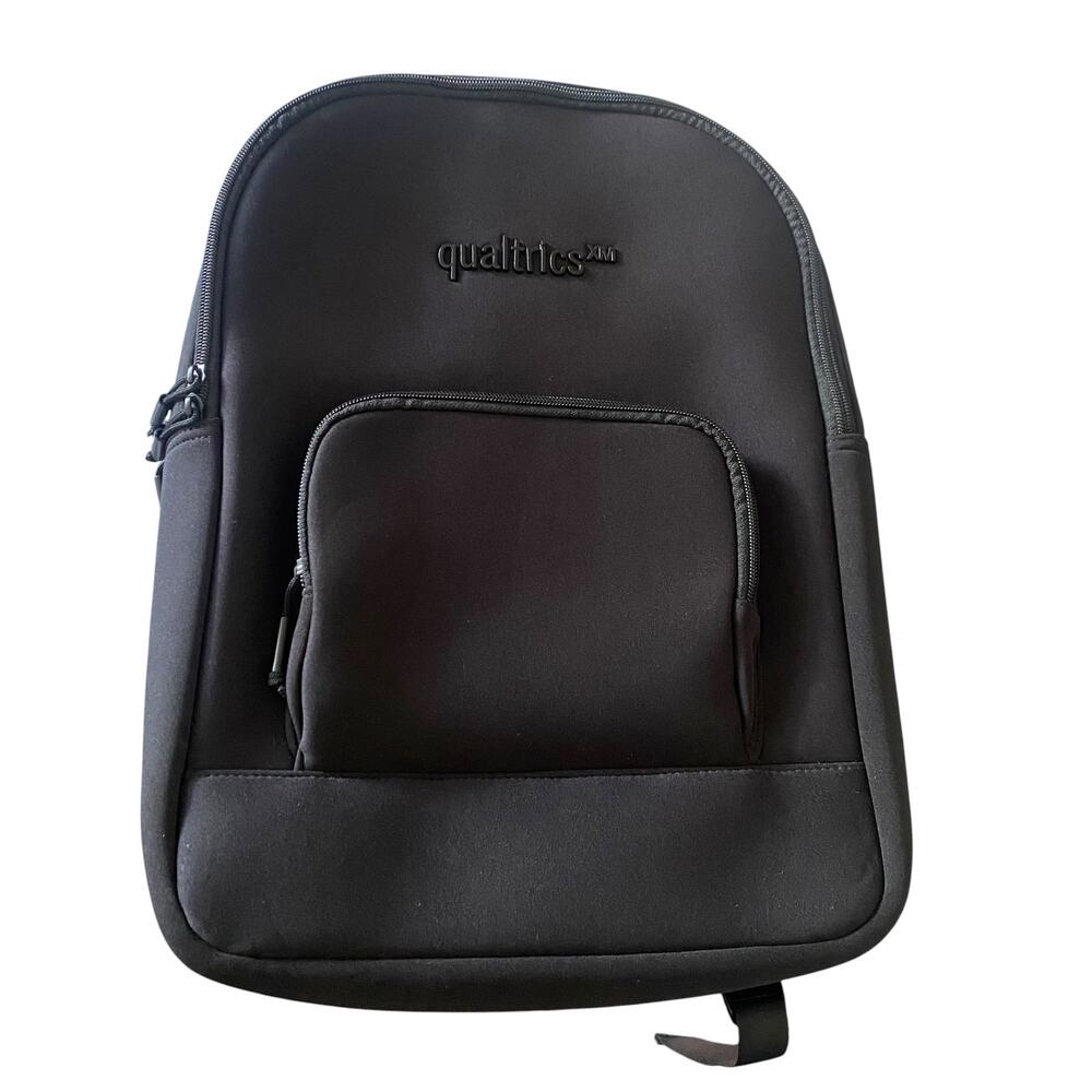 Qualtrics Black on Black Waterproof Backpack with Pockets - Laptop Bookbag NEW